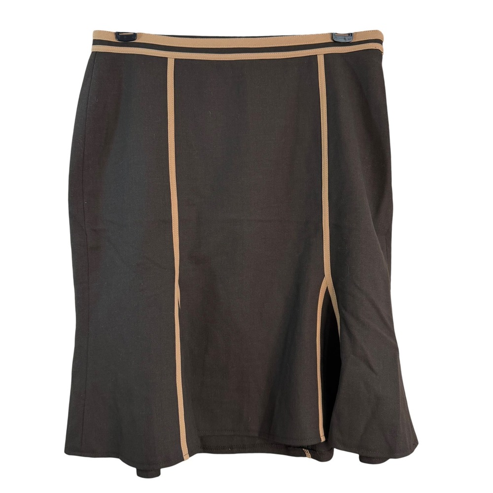 The Limited Stretch Brown Tan Trim Knee Length Panel A-Line Skirt Womens Size 4